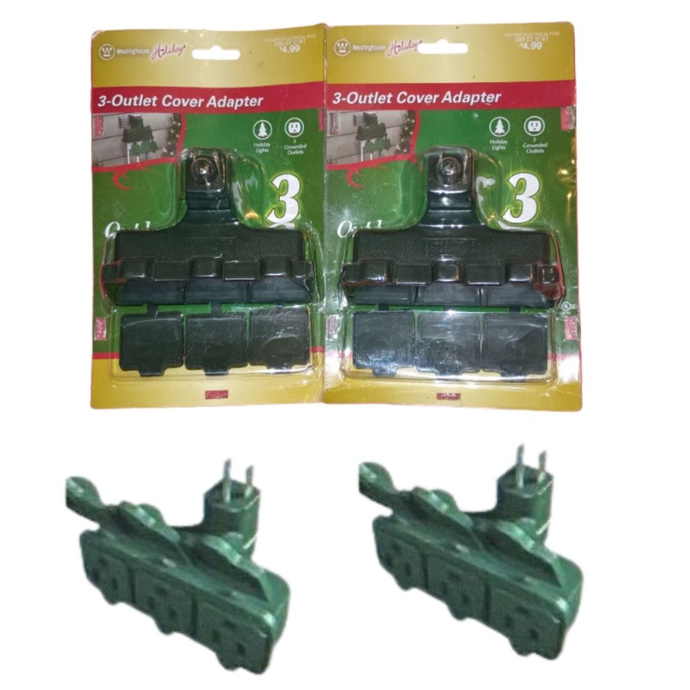 2 Westinghouse 3-Outlet Grounded Adapter with Covers Outdoor Use Holiday